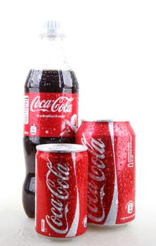 AYTOS, BULGARIA - JANUARY 28, 2014: Coca-Cola isolated on white background. Coca-Cola is a carbonated soft drink sold in stores, restaurants, and vending machines throughout the world.