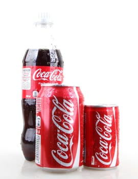 AYTOS, BULGARIA - JANUARY 28, 2014: Coca-Cola isolated on white background. Coca-Cola is a carbonated soft drink sold in stores, restaurants, and vending machines throughout the world.