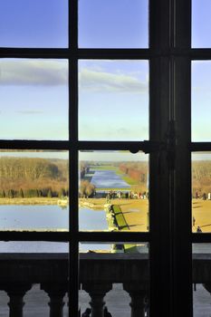 The Grand Canal view from inside the castle of Versailles