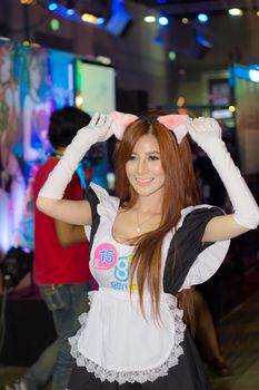 BANGKOK - OCT. 19: An unidentified Presenter pose in Thailand Game Show BIG Festival 2013 on October 19, 2013 at Siam Paragon, Bangkok, Thailand.