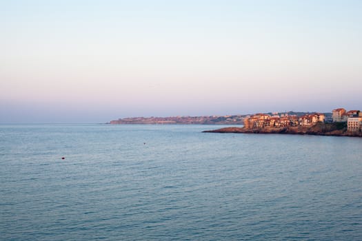Houses on the cliff above the sea in Sozopol in Bulgaria
