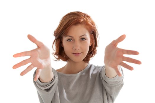 red head showing palms