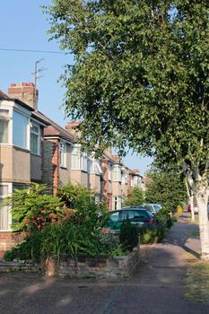 Row of houses in an english suburban street
