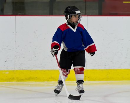 Boy playing ice hockey