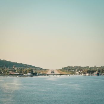 View of runway at Skiathos on final apprach to land