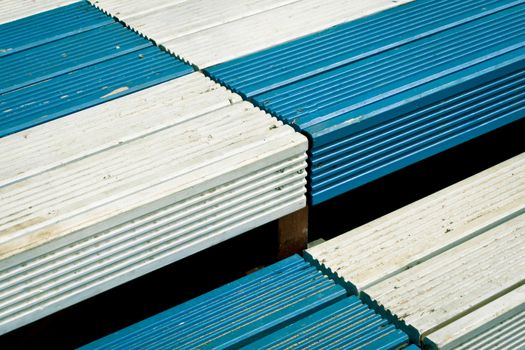 A close up of blue and white steps