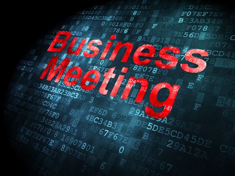 Finance concept: pixelated words Business Meeting on digital background, 3d render