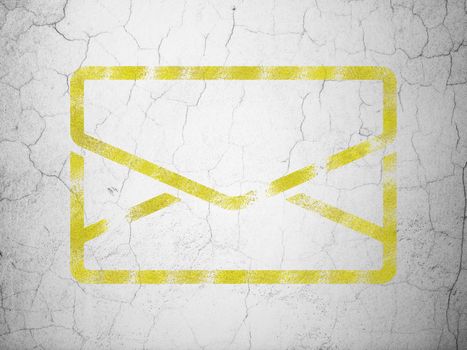 Business concept: Yellow Email on textured concrete wall background, 3d render