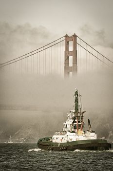 Fireboat near the Golden Gate Bridge, San Francisco Bay, San Francisco, California, USA