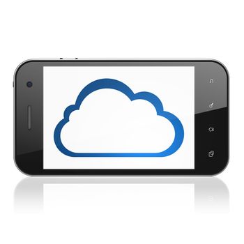 Cloud technology concept: smartphone with Cloud icon on display. Mobile smart phone on White background, cell phone 3d render