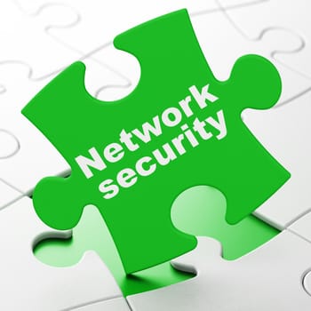 Safety concept: Network Security on Green puzzle pieces background, 3d render