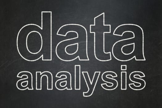 Information concept: text Data Analysis on Black chalkboard background, 3d render