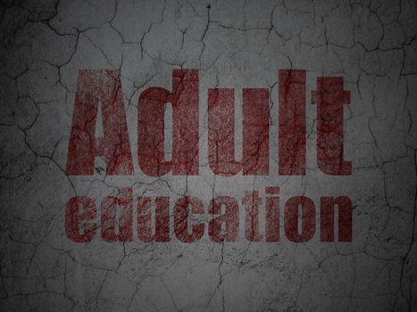 Education concept: Red Adult Education on grunge textured concrete wall background, 3d render