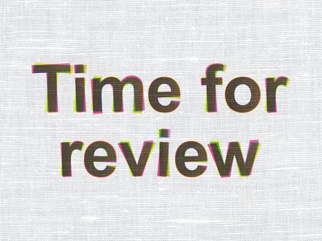 Time concept: CMYK Time for Review on linen fabric texture background, 3d render