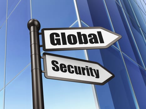 Protection concept: sign Global Security on Building background, 3d render