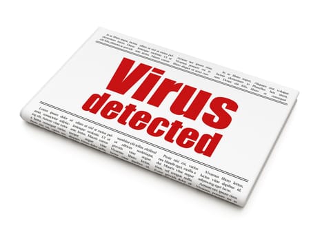 Protection concept: newspaper headline Virus Detected on White background, 3d render