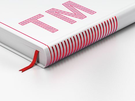 Law concept: closed book with Red Trademark icon on floor, white background, 3d render