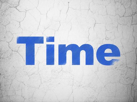 Time concept: Blue Time on textured concrete wall background, 3d render