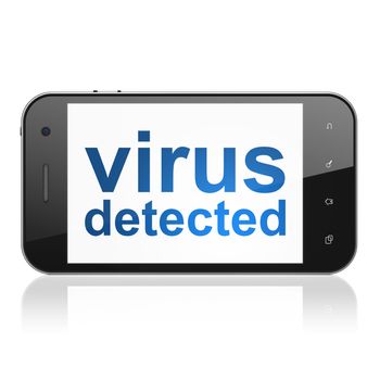 Safety concept: smartphone with text Virus Detected on display. Mobile smart phone on White background, cell phone 3d render
