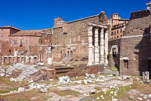 Ruins of famous ancient Roman Forum in Rome, Italy