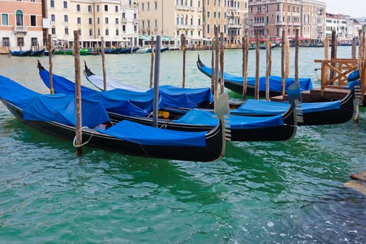 Beautiful view of Famous Venetian gondolas in Venice, Italy