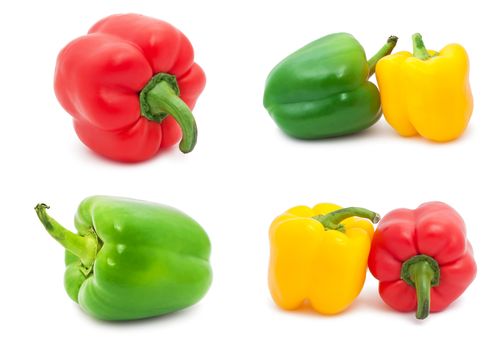 Collection of fresh bell peppers isolated on white background