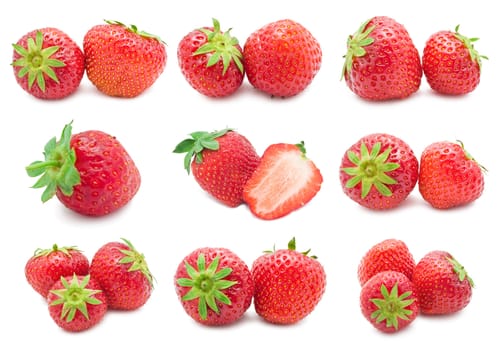 Collection of red strawberry isolated on white background