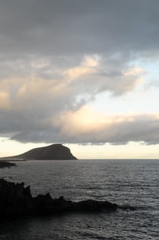 Colored Sunset Clouds Over the Atlantic Ocean in Tenerife South Spain