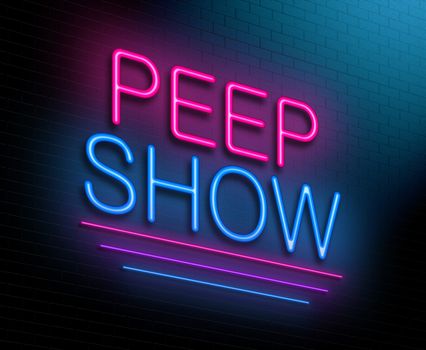 Illustration depicting an illuminated neon sign with a peep show concept.