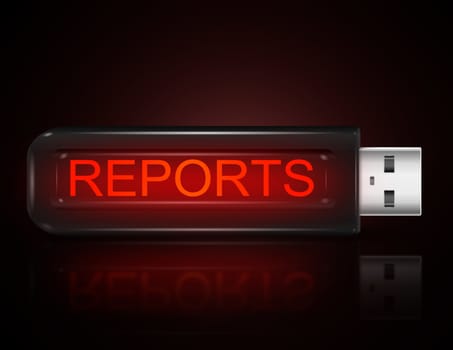 Illustration depicting a usb flash drive with a reports concept.