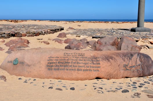 Inscription next to the the cross planted by Diogo C�o in 1486 at Cape Cross, Namibia