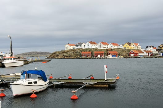 a deserted harbor an early rainy winter day