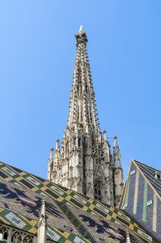 Detailed view of St. Stephan's Cathedral's tower, Vienna.