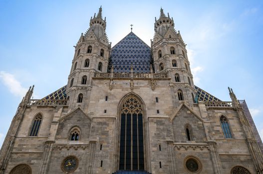 View of St. Stephan's Cathedral's towers and facade, Vienna.