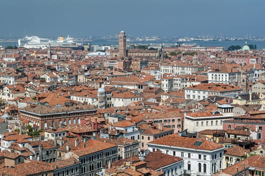 Cruise ship, buildings and houses in Venice, Italy.