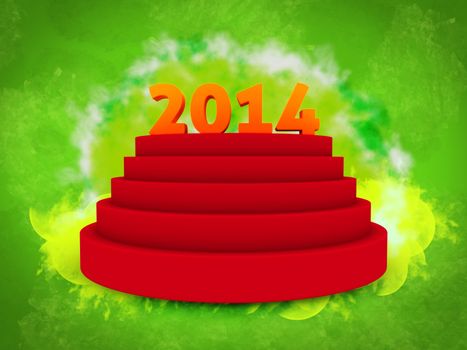 2014 text on cylinder podium isolated green background