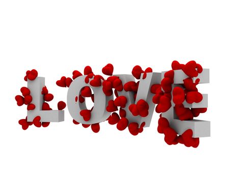 love text with 3d multiple hearts surrounding it