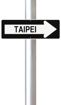 A modified one way sign indicating Taipei