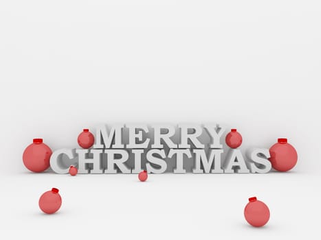 isolated merry christmas text with balls in red