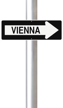 A modified one way sign indicating Vienna