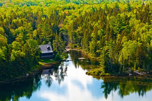 panorama lake of sacacomie in quebec canada