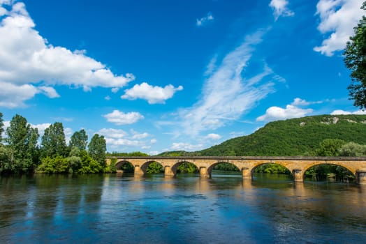 medieval bridge over the dordogne river perigord france