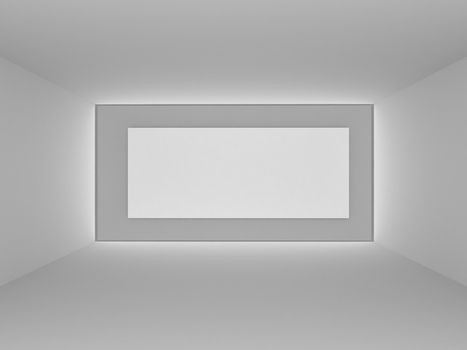 3d art concept, big frame in white empty room