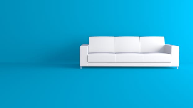 3d white sofa in blue interior