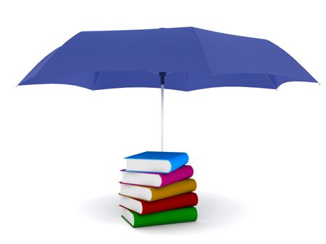 3d books under umbrella conceptually showing safe