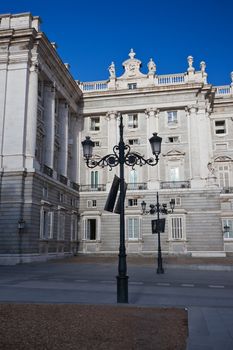 Beautiful view of famous Royal Palace in Madrid, Spain