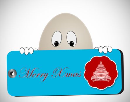 egg shaped character keeping tag written merry christmas