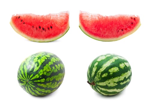 Collection of fresh juicy watermelons isolated on white background