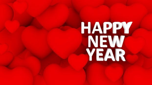3d multiple red hearts with happy new year text 