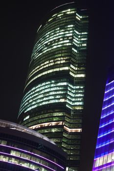 Modern Skyscrapers of Moscow City business cente at night